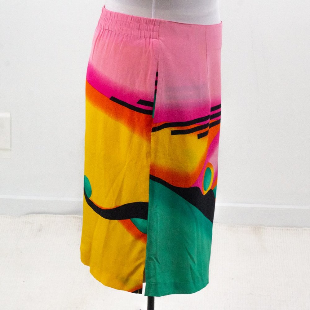 Vintage 80s M/L Silk 2-Piece Skirt Suit Set Neon - Picture 5 of 16